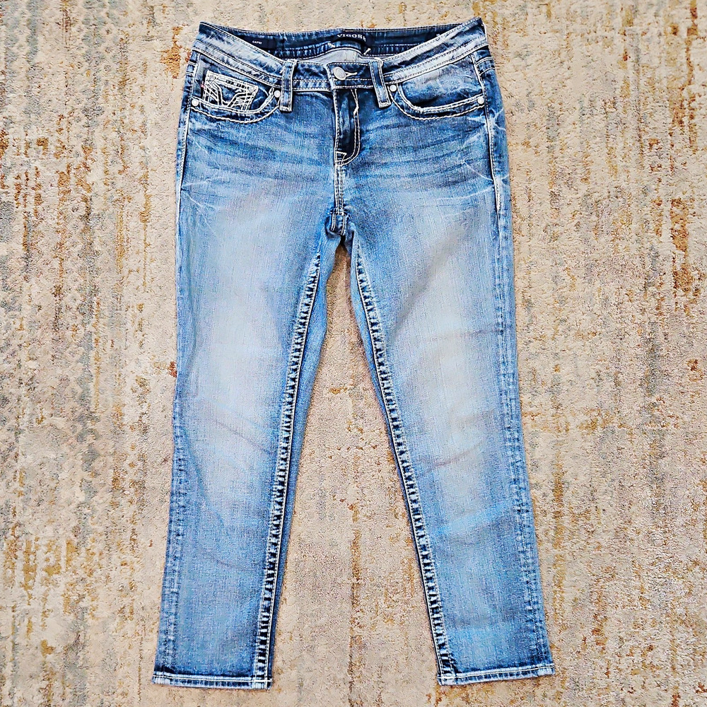 VIGOSS Women’s Heritage Blue Light Wash Slim Fit Capri Denim Jeans Size 8